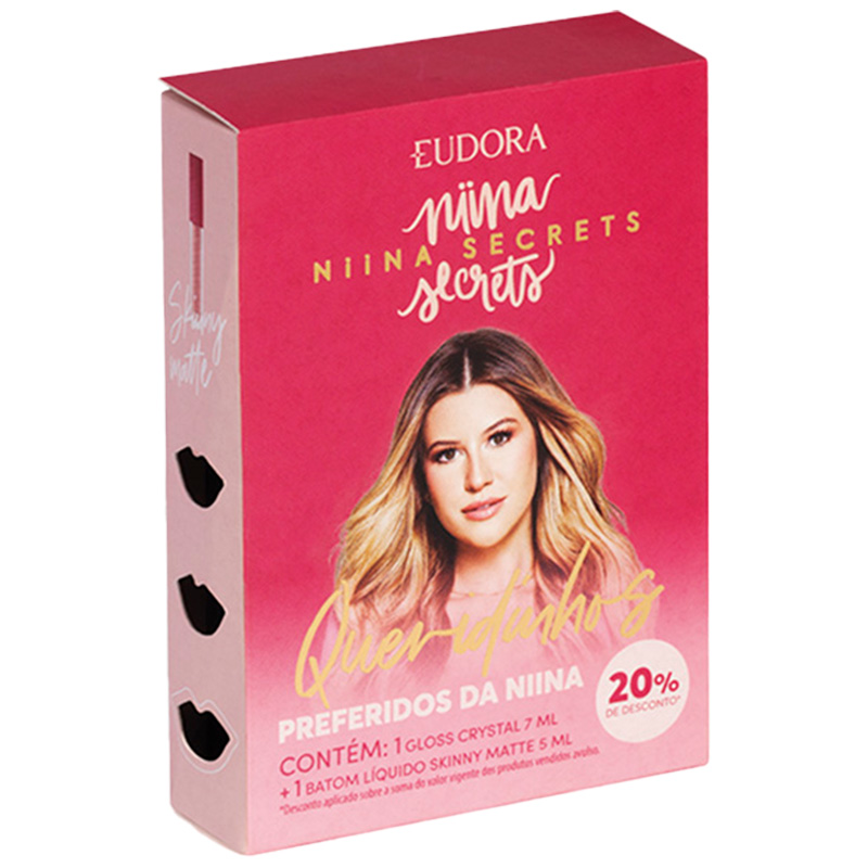 Eudora Niina Secrets Queridinhos - Kit Gloss Labial Crystal Rubi 7ml + Batom Líquido Skinny Rose Gardênia 5ml