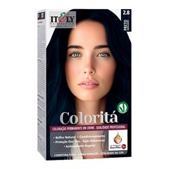 Itely Coloritá Preto Azulado - Kit Bisnaga Coloração nº 2.8 50g + Emulsão Reveladora 75ml + Creme de Tratamento Pós Coloração 15g