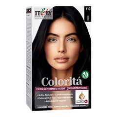 Itely Coloritá Preto - Kit Bisnaga Coloração nº 1.0 50g + Emulsão Reveladora 75ml + Creme de Tratamento Pós Coloração 15g