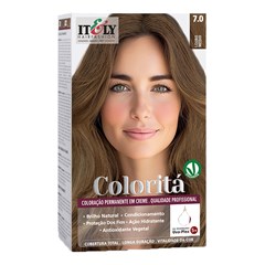 Itely Coloritá Louro Médio - Kit Bisnaga Coloração nº 7.0 50g + Emulsão Reveladora 75ml + Creme de Tratamento Pós Coloração 15g