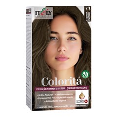 Itely Coloritá Louro Médio Acinzentado - Kit Bisnaga Coloração nº 7.1 50g + Emulsão Reveladora 75ml + Creme de Tratamento Pós Coloração 15g