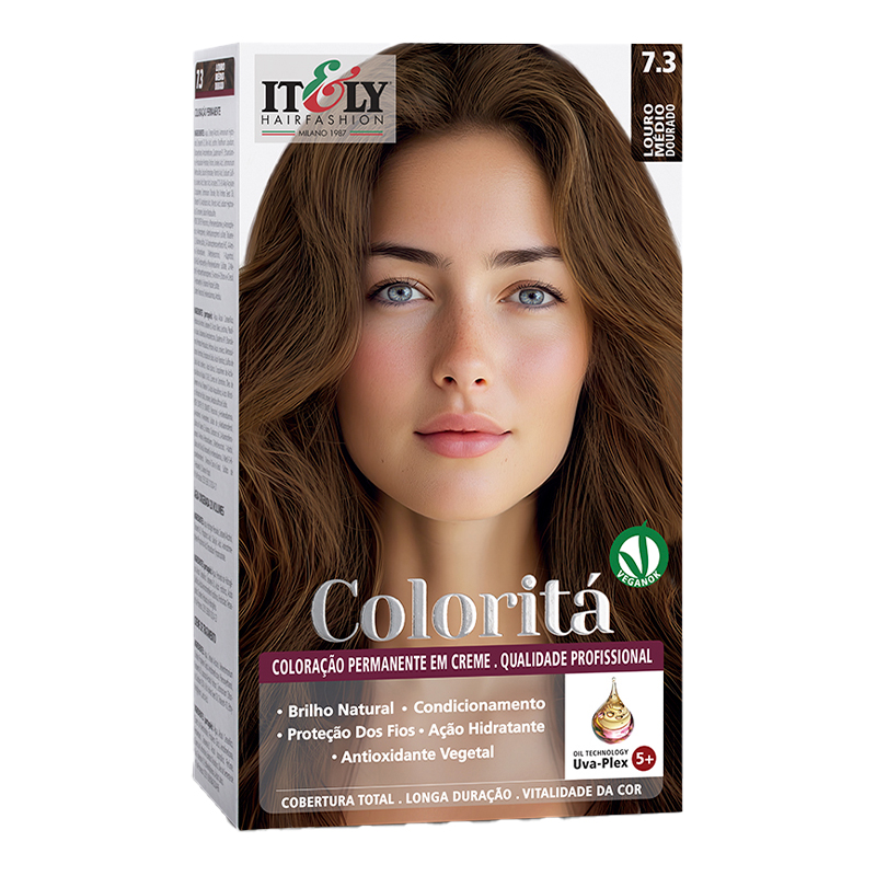Itely Coloritá Louro Médio Dourado - Kit Bisnaga Coloração nº 7.3 50g + Emulsão Reveladora 75ml + Creme de Tratamento Pós Coloração 15g