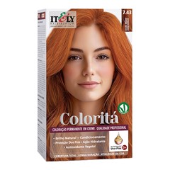 Itely Coloritá Louro Médio Cobre Dourado - Kit Bisnaga Coloração nº 7.43 50g + Emulsão Reveladora 75ml + Creme de Tratamento Pós Coloração 15g