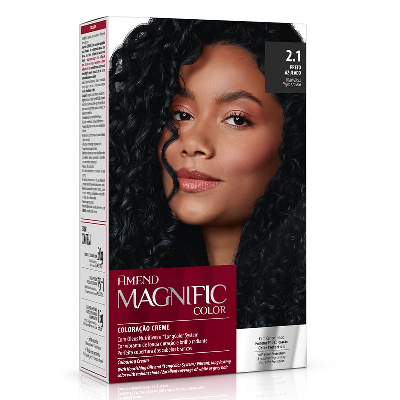 Amend Magnific Color Preto Azulado - Kit Bisnaga Coloração nº 2.1 40g + Emulsão Reveladora 60ml + Concentrado Protetor Pós Coloração Synergy Color 15g