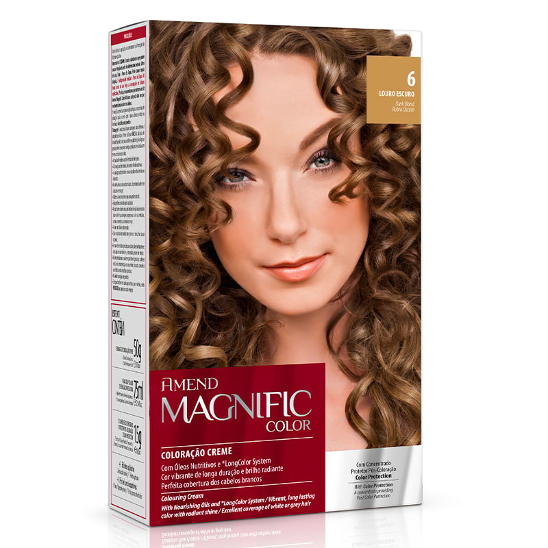 Amend Magnific Color Louro Escuro - Kit Bisnaga Coloração nº 6 40g + Emulsão Reveladora 60ml + Concentrado Protetor Pós Coloração Synergy Color 15g