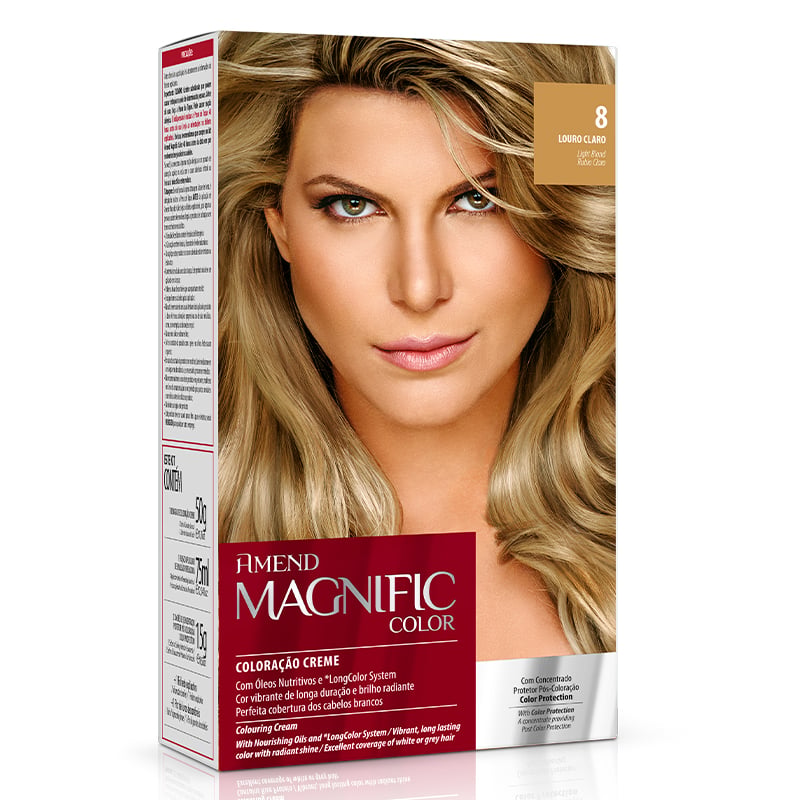Amend Magnific Color Louro Claro - Kit Bisnaga Coloração nº 8 40g + Emulsão Reveladora 60ml + Concentrado Protetor Pós Coloração Synergy Color 15g