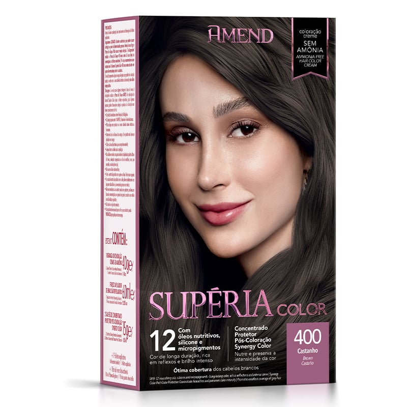 Amend Supéria Color Castanho - Kit Bisnaga Coloração nº 400 40g + Emulsão Reveladora 60ml + Concentrado Protetor Pós Coloração Synergy Color 15g