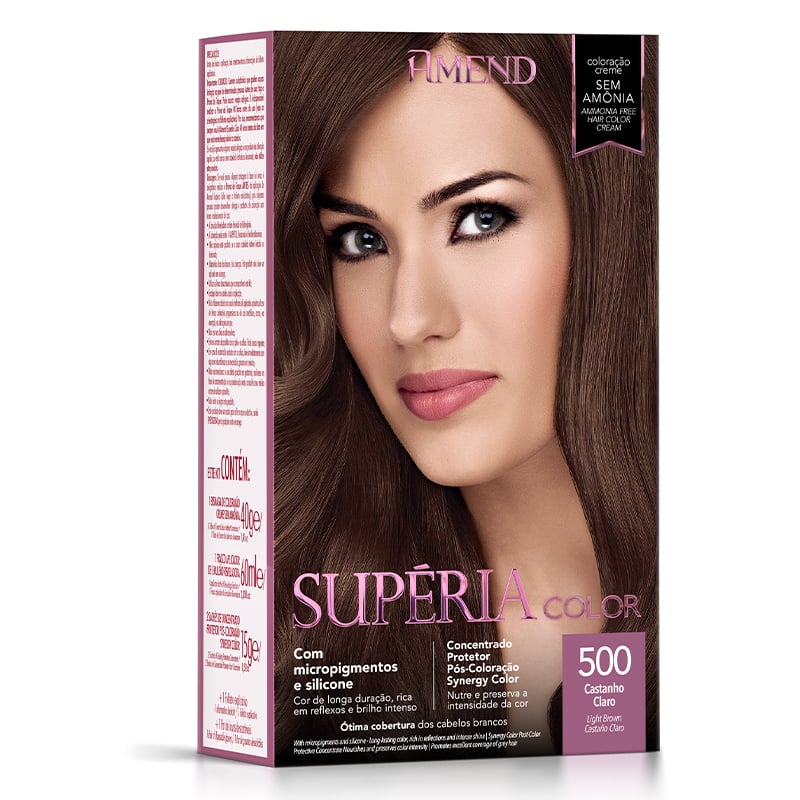 Amend Supéria Color Castanho Claro - Kit Bisnaga Coloração nº 500 40g + Emulsão Reveladora 60ml + Concentrado Protetor Pós Coloração Synergy Color 15g