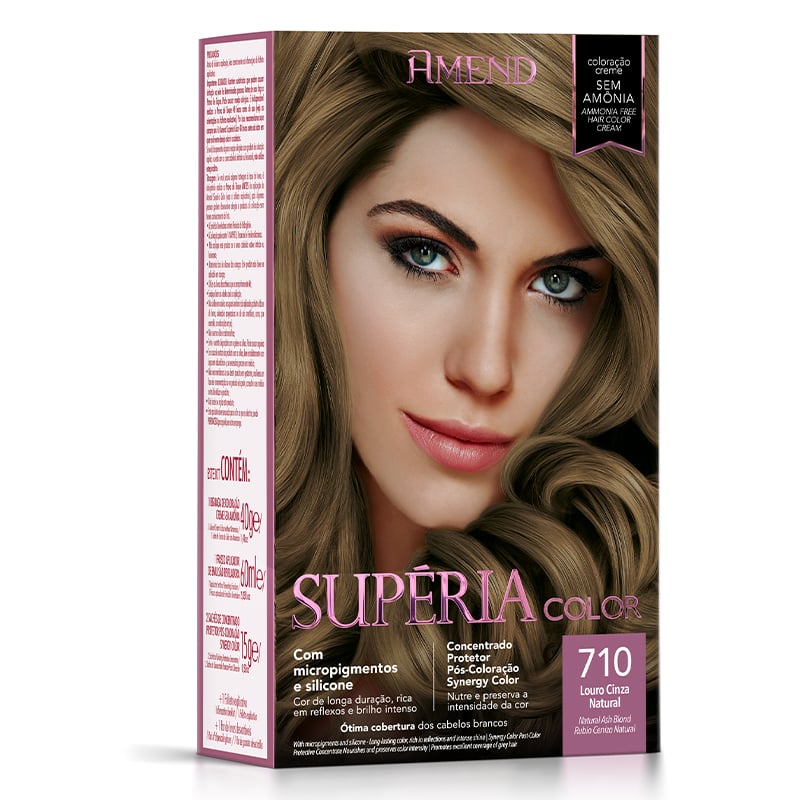 Amend Supéria Color Louro Cinza Natural - Kit Bisnaga Coloração nº 710 40g + Emulsão Reveladora 60ml + Concentrado Protetor Pós Coloração Synergy Color 15g
