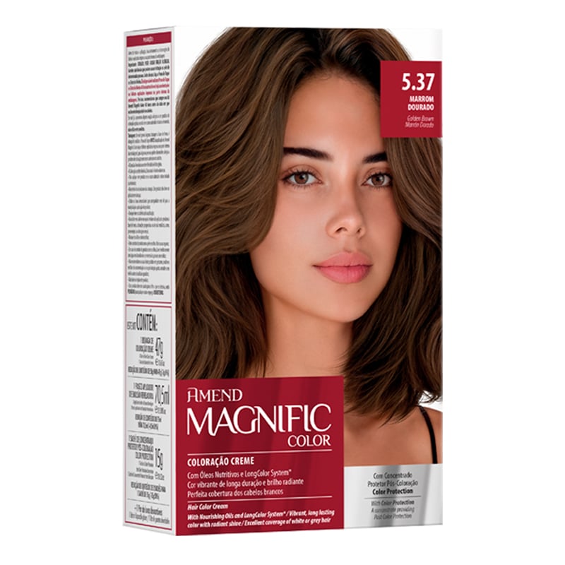 Amend Magnific Color Marrom Dourado - Kit Bisnaga Coloração nº 5.37 40g + Emulsão Reveladora 60ml + Concentrado Protetor Pós Coloração Synergy Color 15g