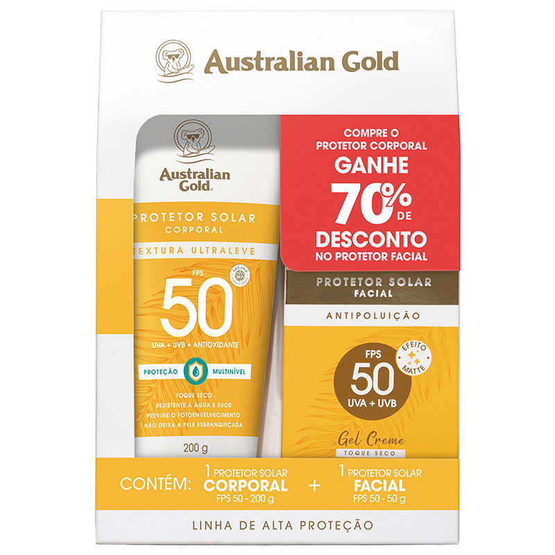 Australian Gold FPS 50 - Kit Protetor Solar Facial 50g + Protetor Solar Corporal 200g