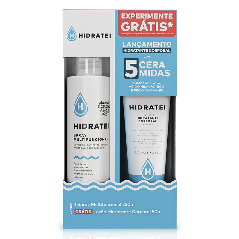 Hidratei - Kit Spray Multifuncional Capilar 250ml + Loção Hidratante Corporal 50ml