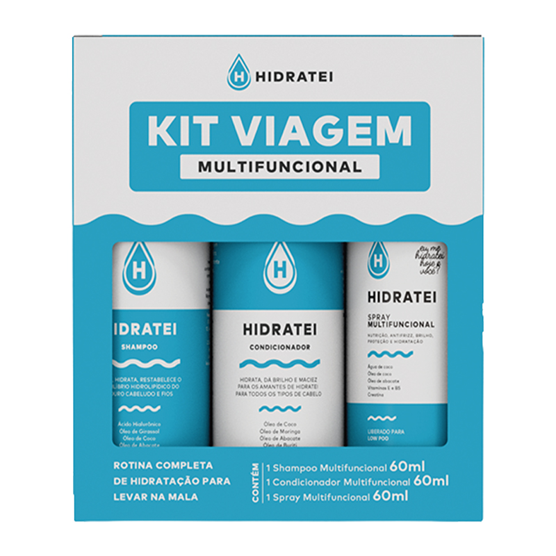 Hidratei - Kit Viagem Shampoo 60ml + Condicionador 60ml + Spray Capilar 60ml