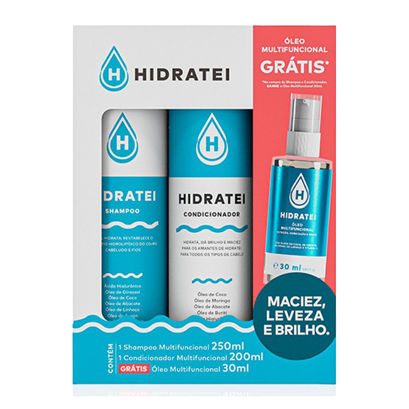 Hidratei - Kit Shampoo 250ml + Condicionador 200ml + Óleo Capilar 30ml