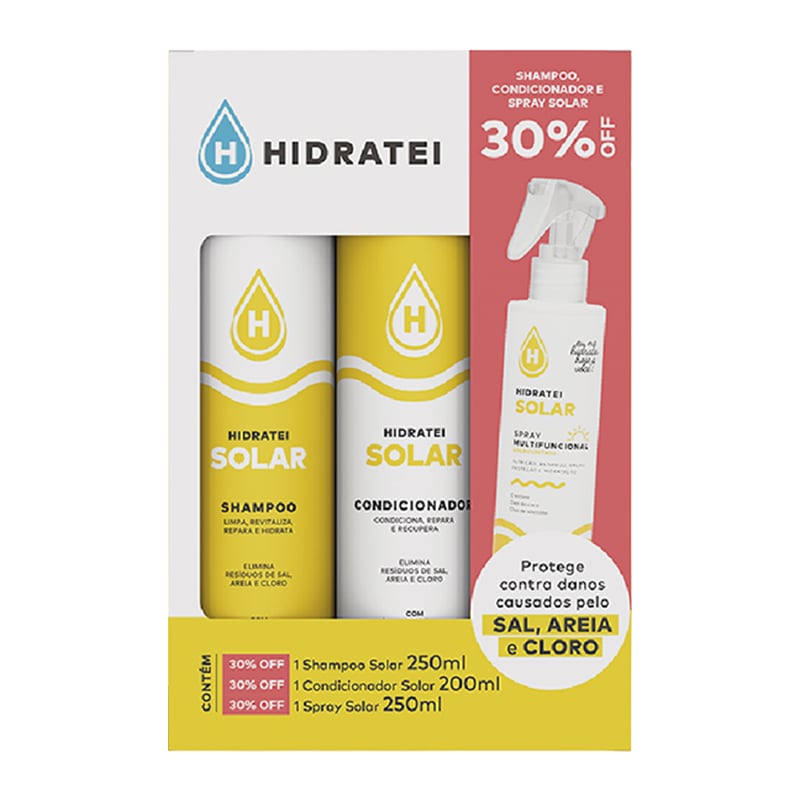 Hidratei Solar - Kit Shampoo 250ml + Condicionador 200ml + Spray 250ml