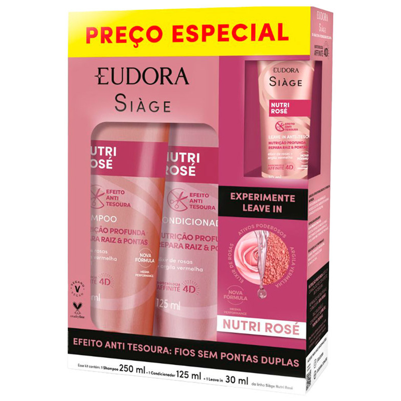 Eudora Siàge Nutri Rosé - Kit Shampoo 250ml + Condicionador 125ml + Finalizador 30ml
