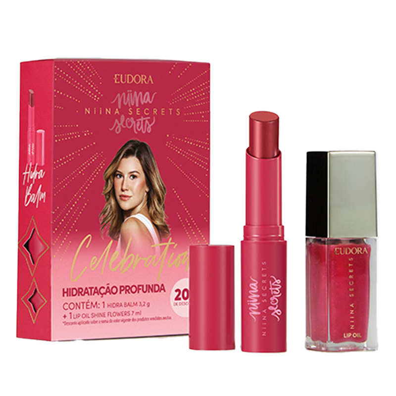 Eudora Niina Secrets Celebration - Kit Hidra Balm 3,2g + Lip Oil 7ml
