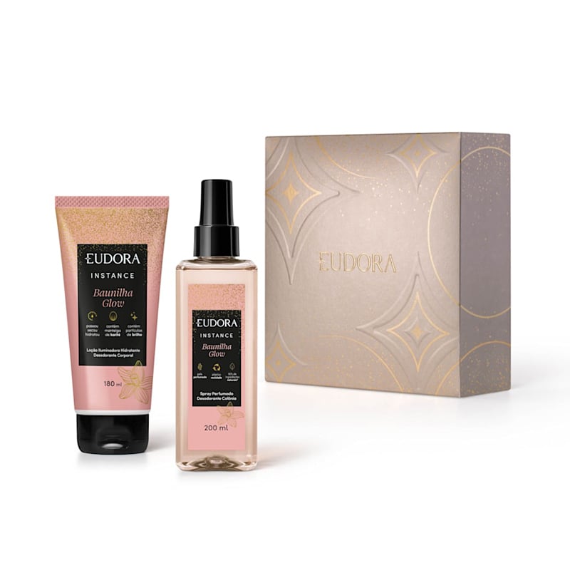 Eudora Instance Baunilha - Kit Loção Iluminadora Hidratante Desodorante Corporal 180ml + Spray Perfumado Desodorante Colônia 200ml