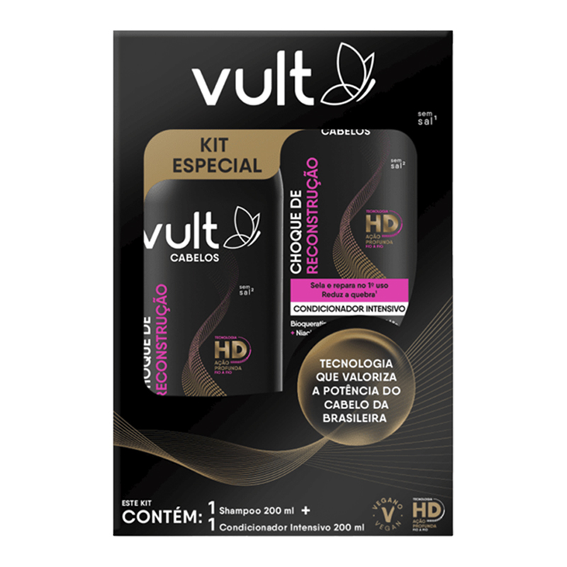 Vult Cabelos Choque de Reconstrução - Kit Shampoo 200ml + Condicionador 200ml