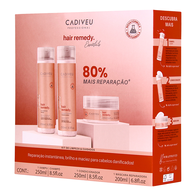 Cadiveu Hair Remedy - Kit Shampoo 250ml + Condicionador 250ml + Máscara 200ml