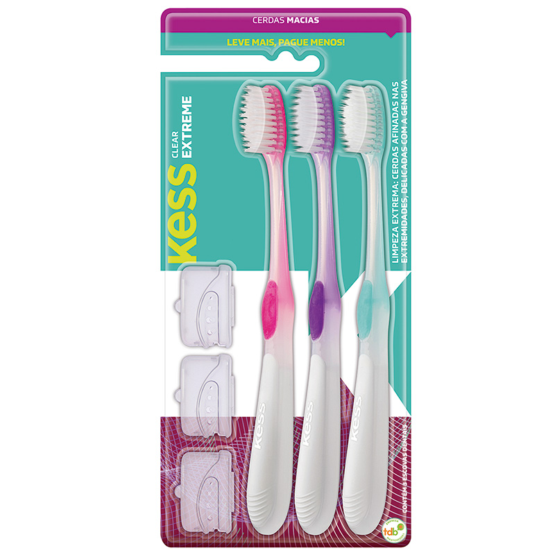 Kess Clear Extreme - Pack com 3 Escovas Dentais Macias - Ref. 2101